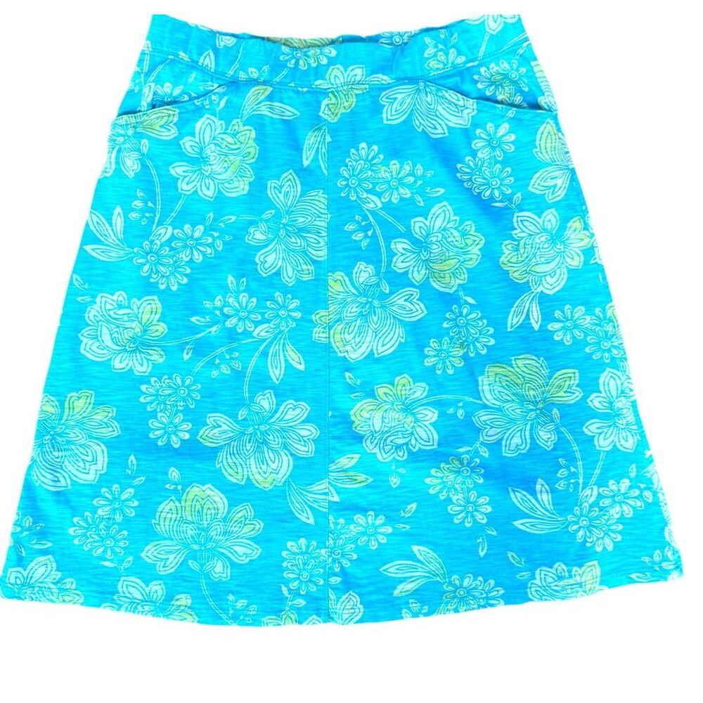 J.Jill Aqua Turquoise‎ Floral Organic Cotton Aline Resort Skirt Pocket Size XS